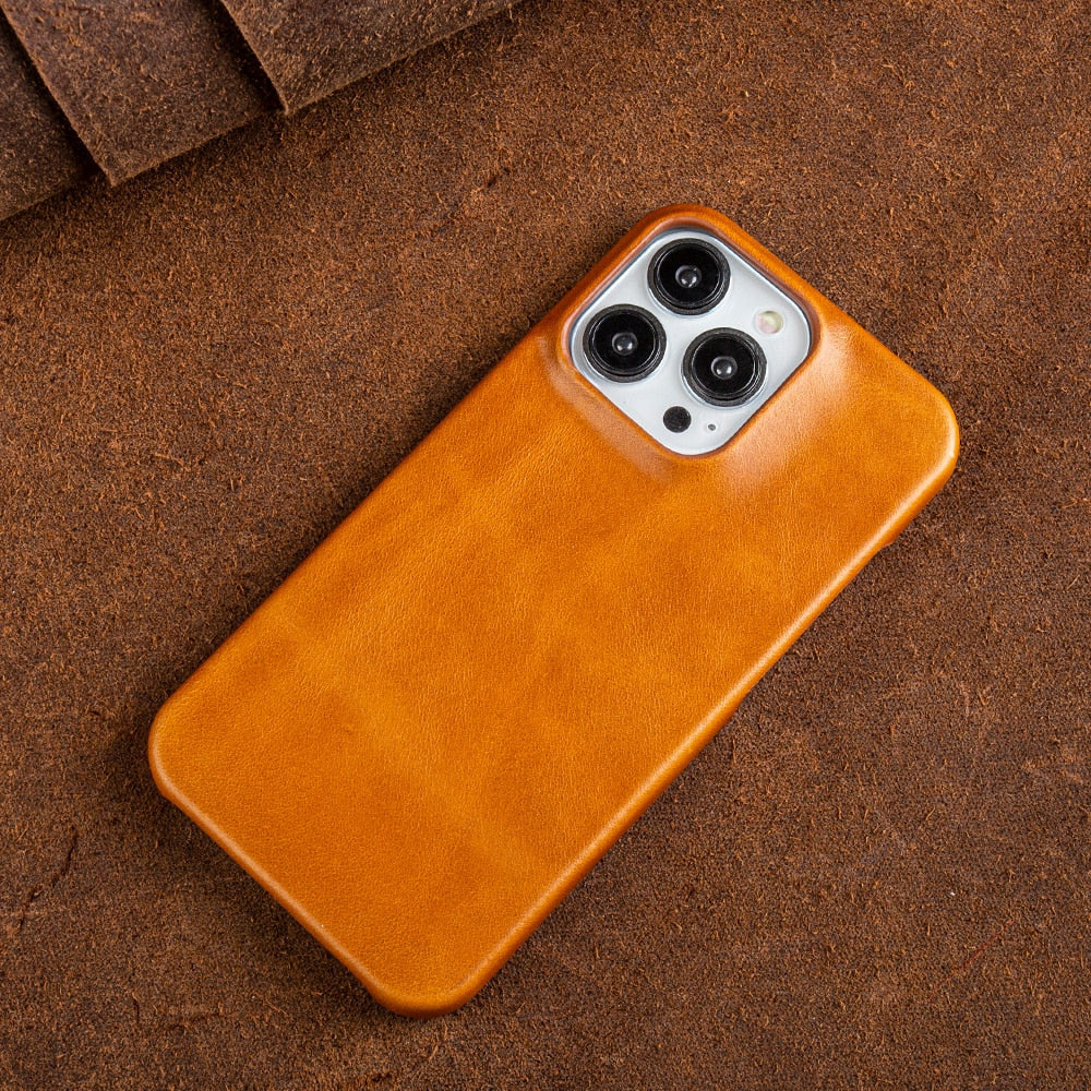 Oil Wax Genuine Leather Magnetic Phone Case for iPhone