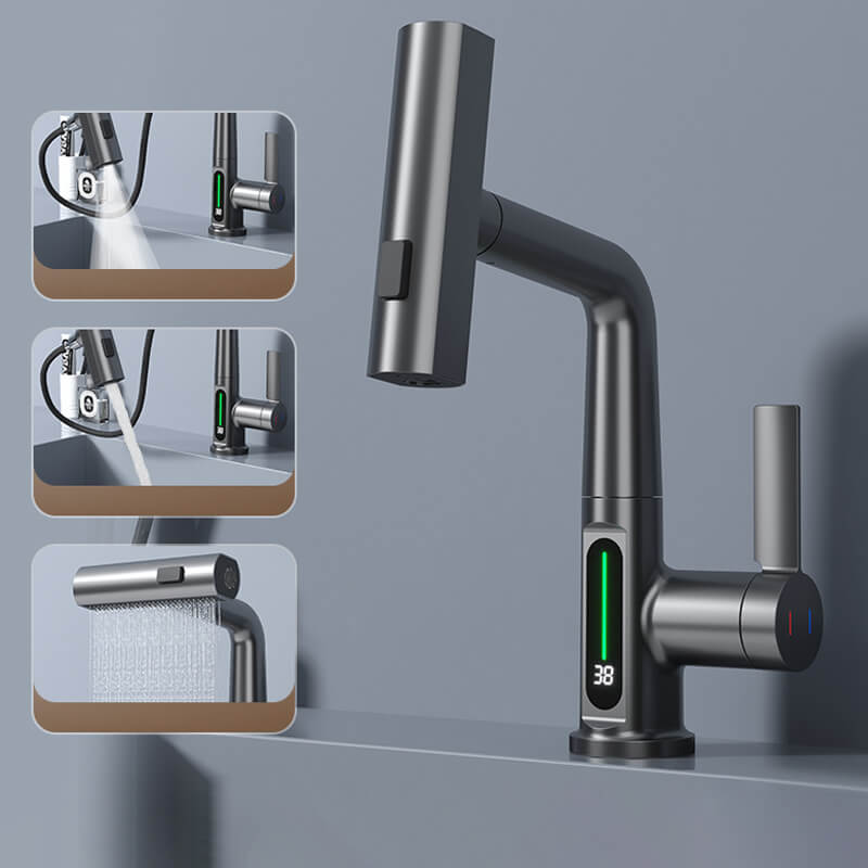 WaterMaster Flexible Faucet – 360° Rotating Pull-Out Tap with LED Temperature Display