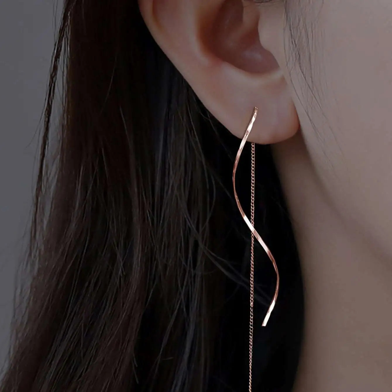 WaveLine Drop Earrings | Modern Wavy Tassel Design