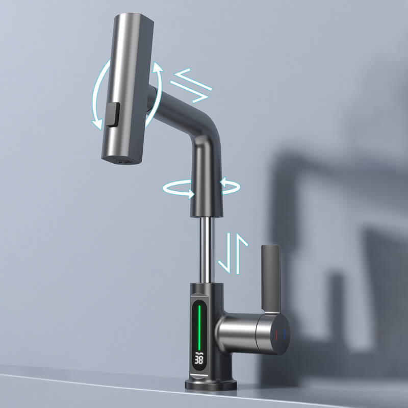 WaterMaster Flexible Faucet – 360° Rotating Pull-Out Tap with LED Temperature Display