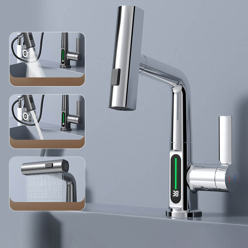 WaterMaster Flexible Faucet – 360° Rotating Pull-Out Tap with LED Temperature Display