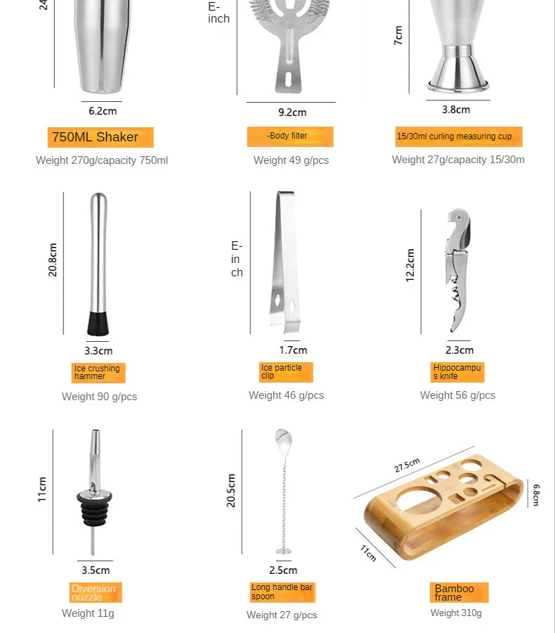 Stirré Elite™ Luxe Metallic Cocktailset – 10-delige Professionele Barkit