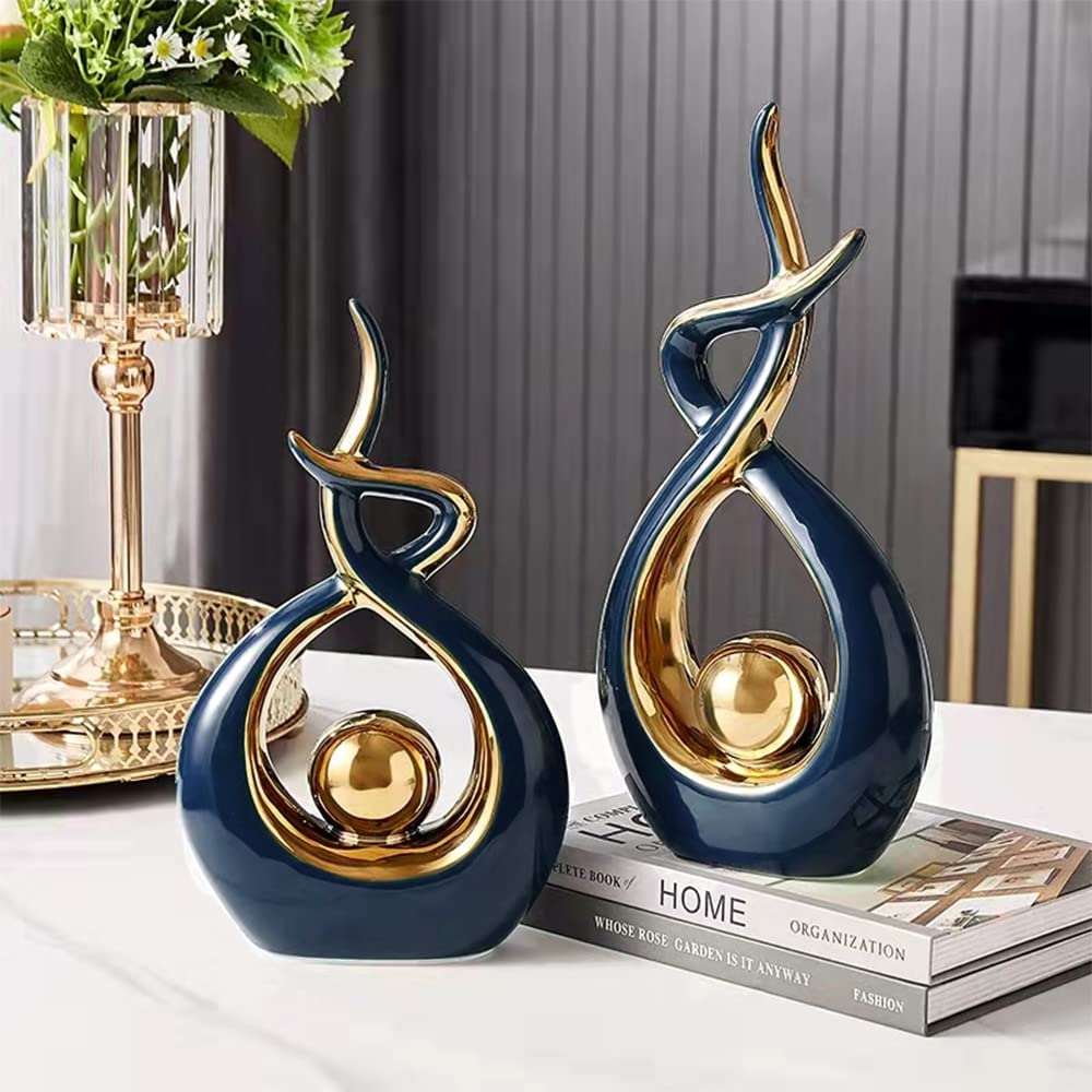 LuxeForm – Abstract Ceramic Sculpture with Gold Accents for Timeless Elegance