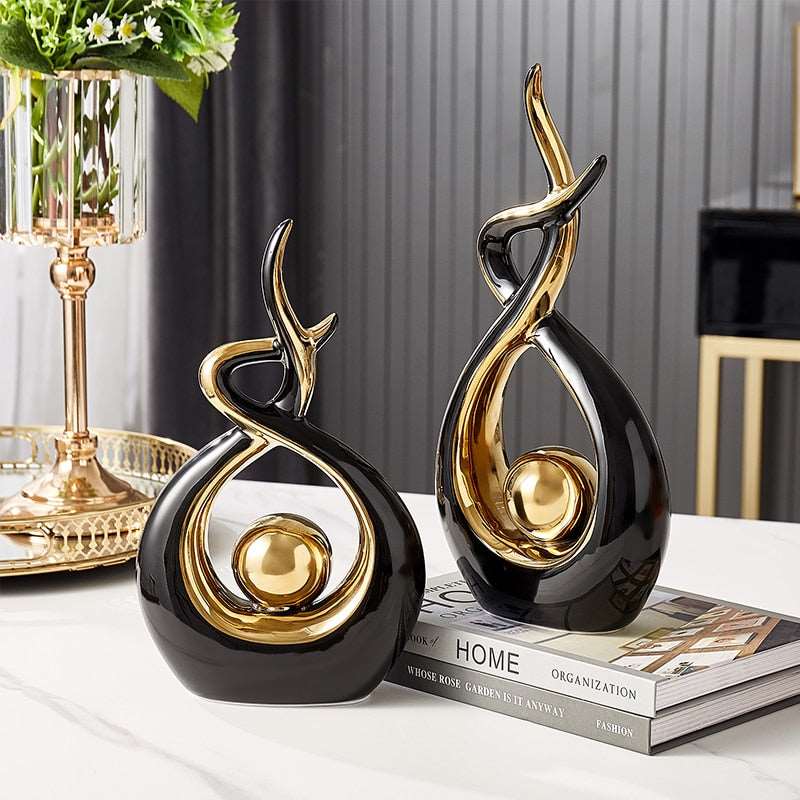 LuxeForm – Abstract Ceramic Sculpture with Gold Accents for Timeless Elegance