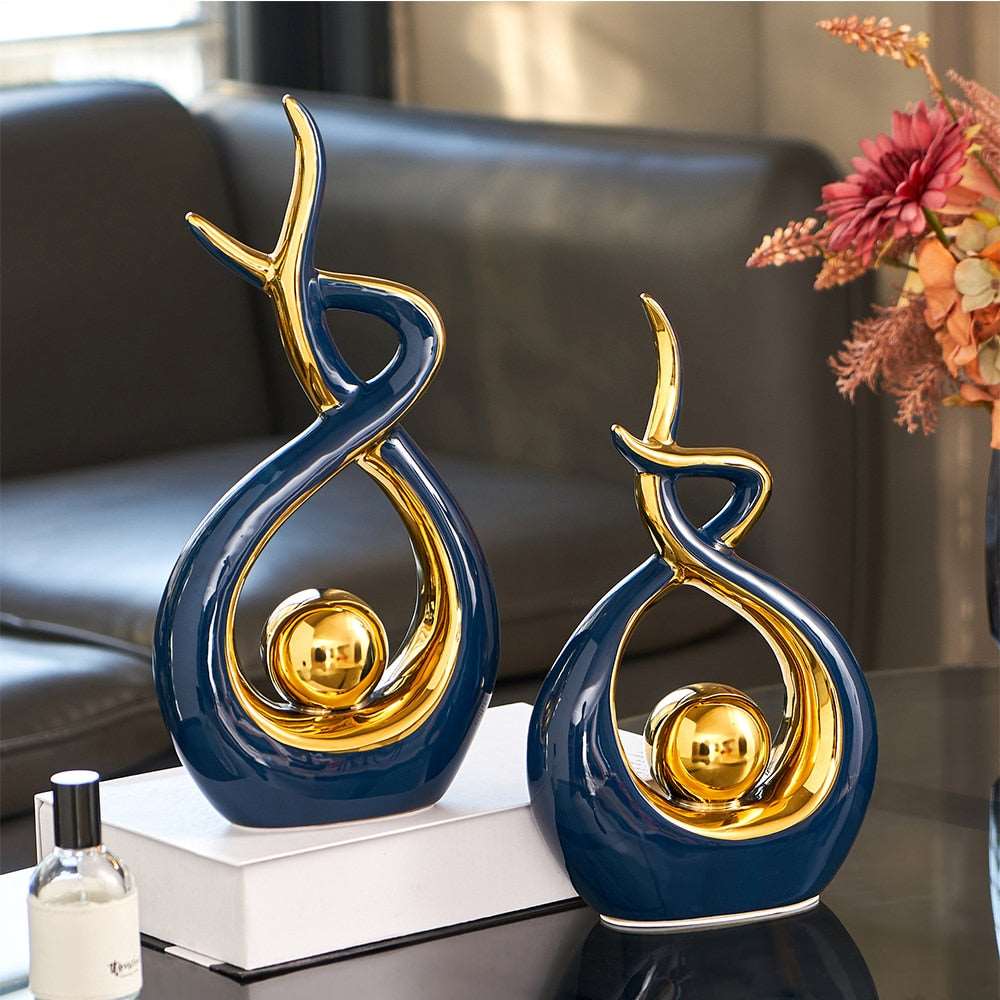 LuxeForm – Abstract Ceramic Sculpture with Gold Accents for Timeless Elegance