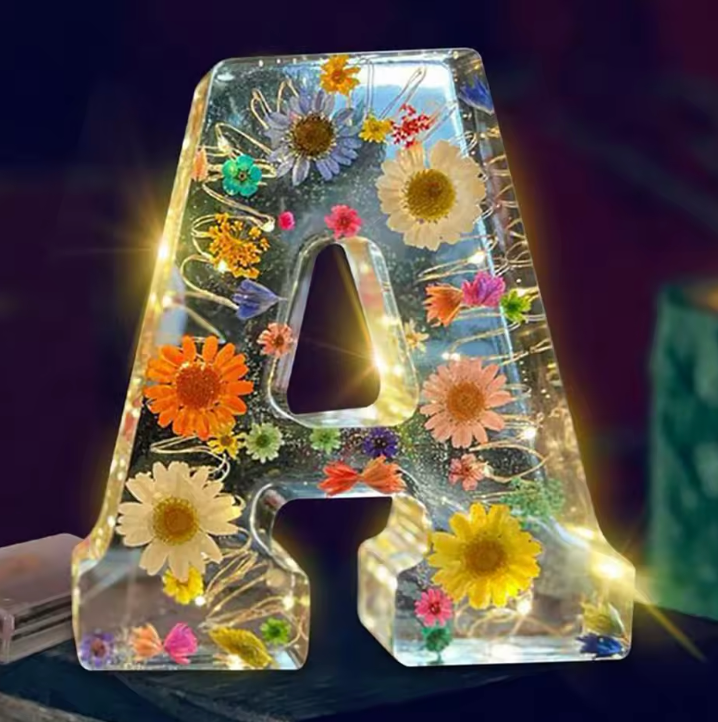 Personalized Letter Resin Flower LED Night Light