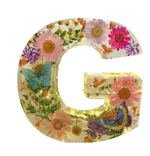 Personalized Letter Resin Flower LED Night Light
