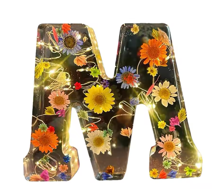 Personalized Letter Resin Flower LED Night Light