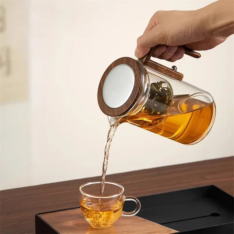 Auréa – Luxury Glass Teapot with Stainless Steel Infuser & Wooden Handle