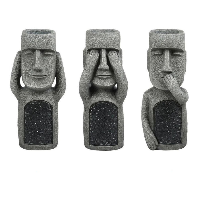 Solar LED Face Planter Decorative Garden Sculpture Pot