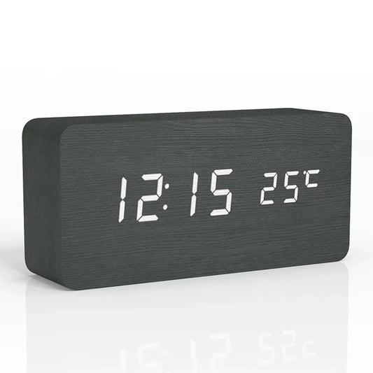 LED Wooden Digital Alarm Clock Silent Desk Clock