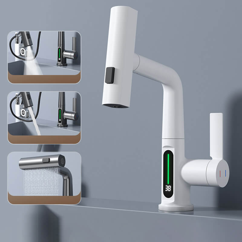 WaterMaster Flexible Faucet – 360° Rotating Pull-Out Tap with LED Temperature Display