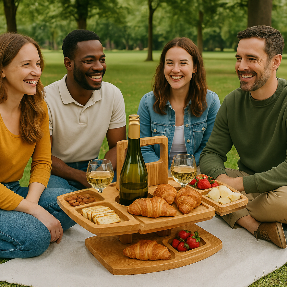 WineNest – Portable Wooden Picnic Wine Table