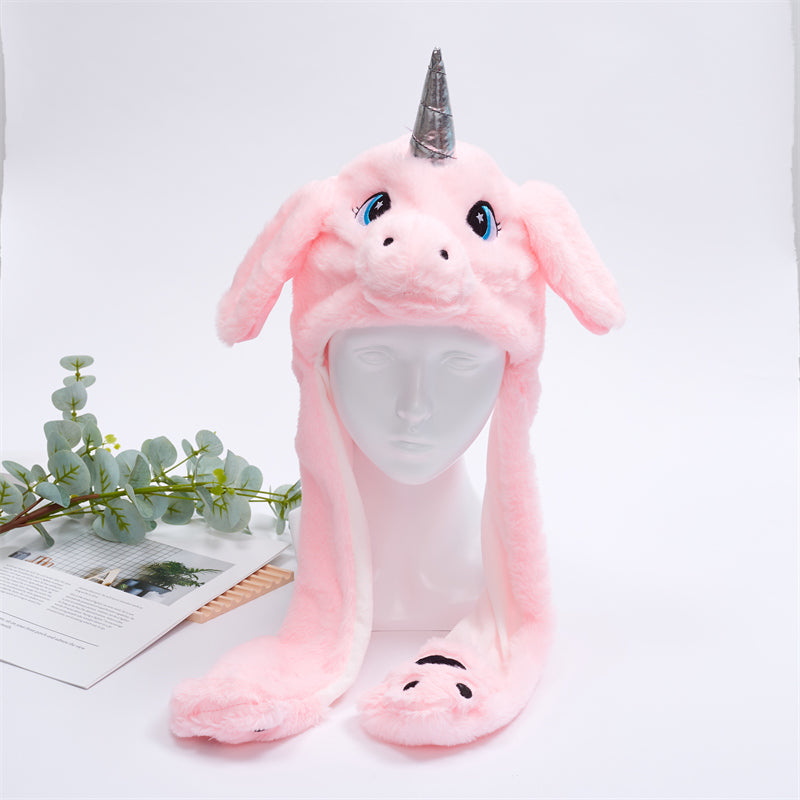 Plush Bunny Ear Hat with Moving Ears – Interactive Winter Hat