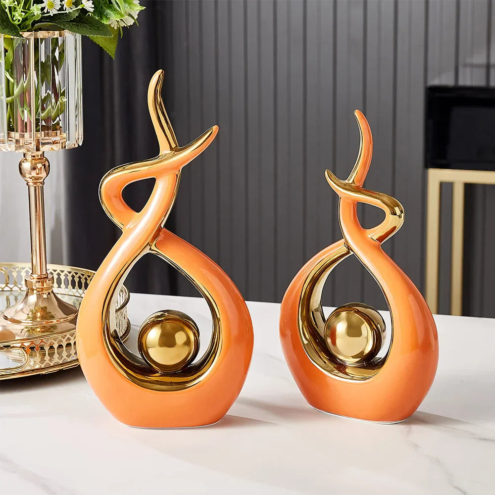 LuxeForm – Abstract Ceramic Sculpture with Gold Accents for Timeless Elegance