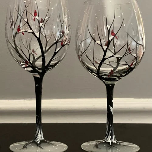 Hand Painted Four Seasons Tree Wine Glass