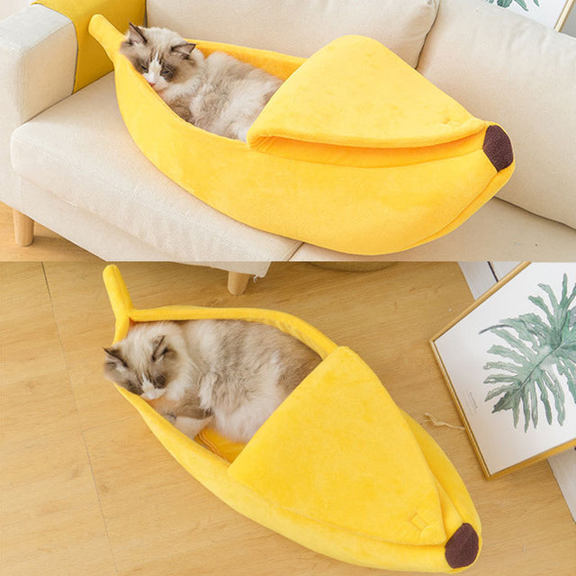 BananaCat™ Cozy Banana Bed Nest – Plush Hideaway for Cats & Small Dogs