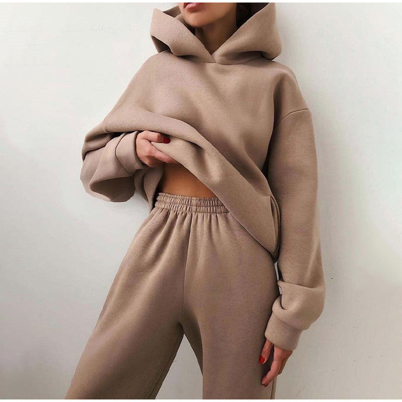 Oversized High Waist Hoodie Jogger Set Women Two Piece Tracksuit