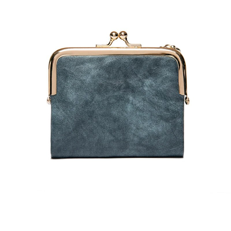 Vintage Kiss Lock Short Wallet – PU Leather Bifold Coin Purse