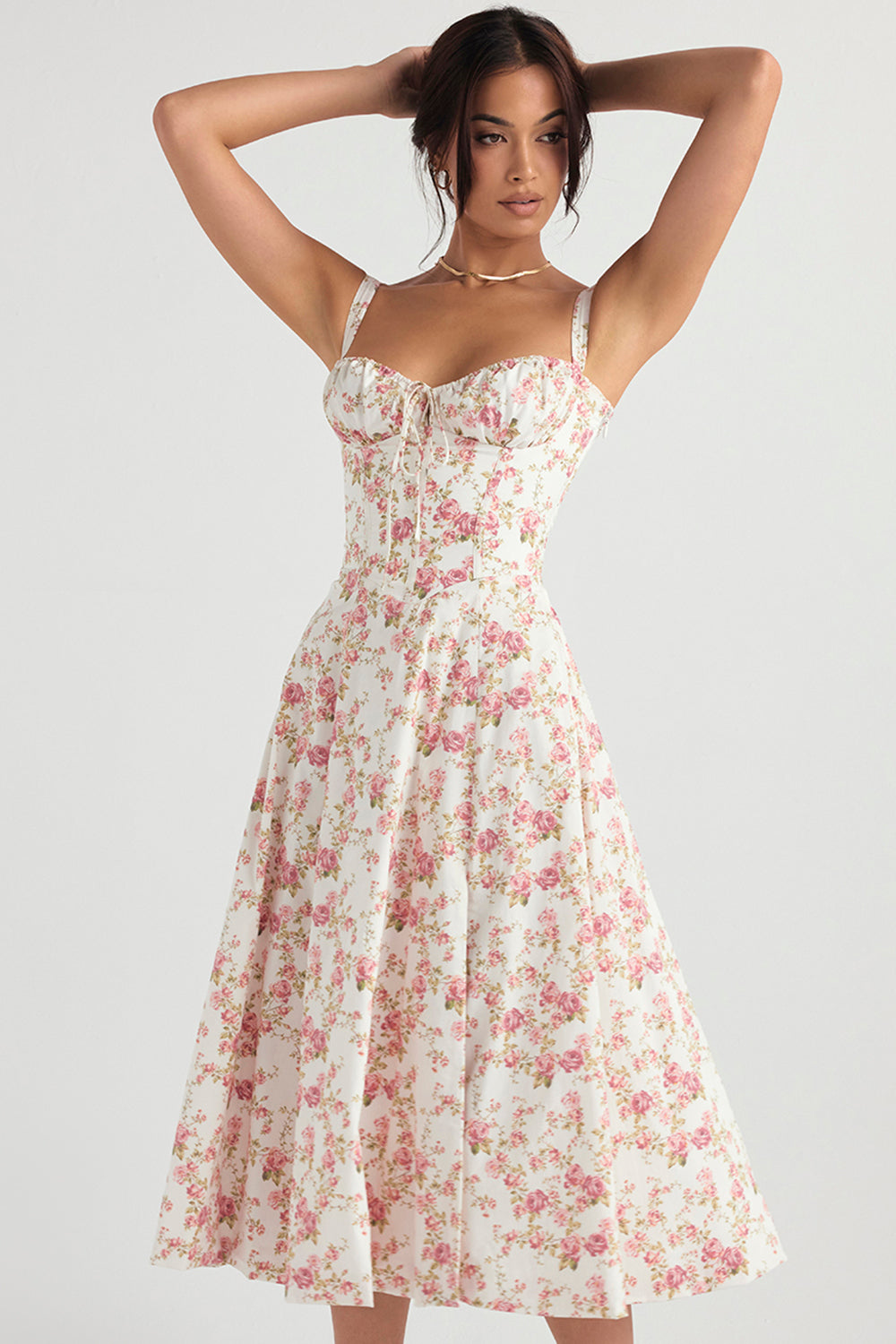 Zipporas – Fitted Bustier Dress with Modern Floral Print