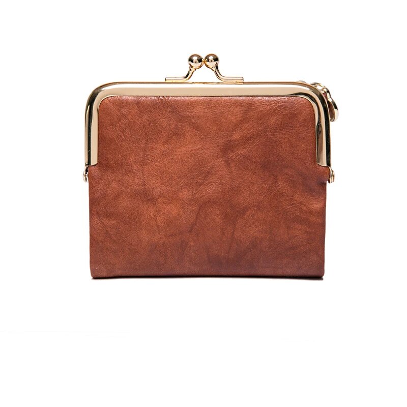 Vintage Kiss Lock Short Wallet – PU Leather Bifold Coin Purse