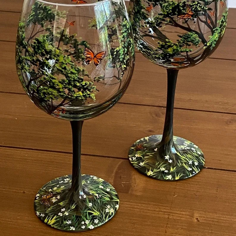 Hand Painted Four Seasons Tree Wine Glass