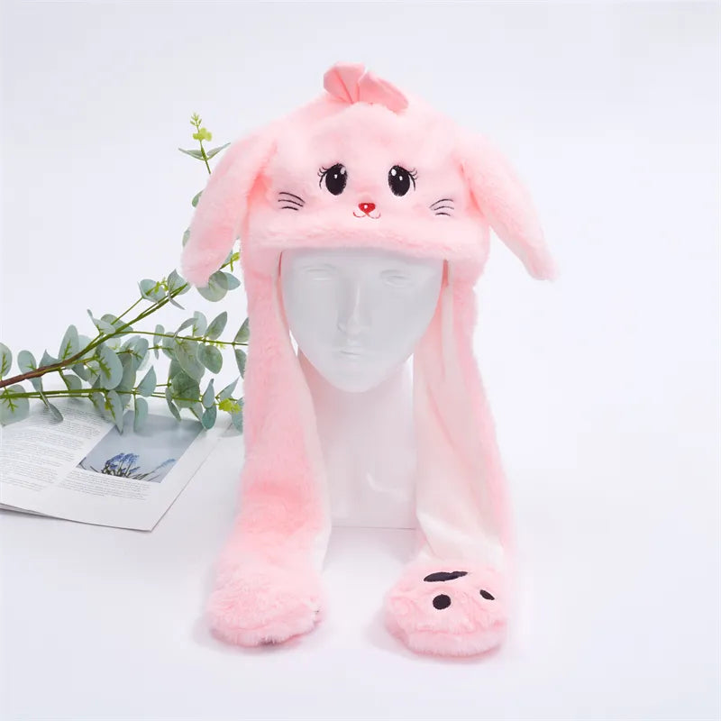 Plush Bunny Ear Hat with Moving Ears – Interactive Winter Hat
