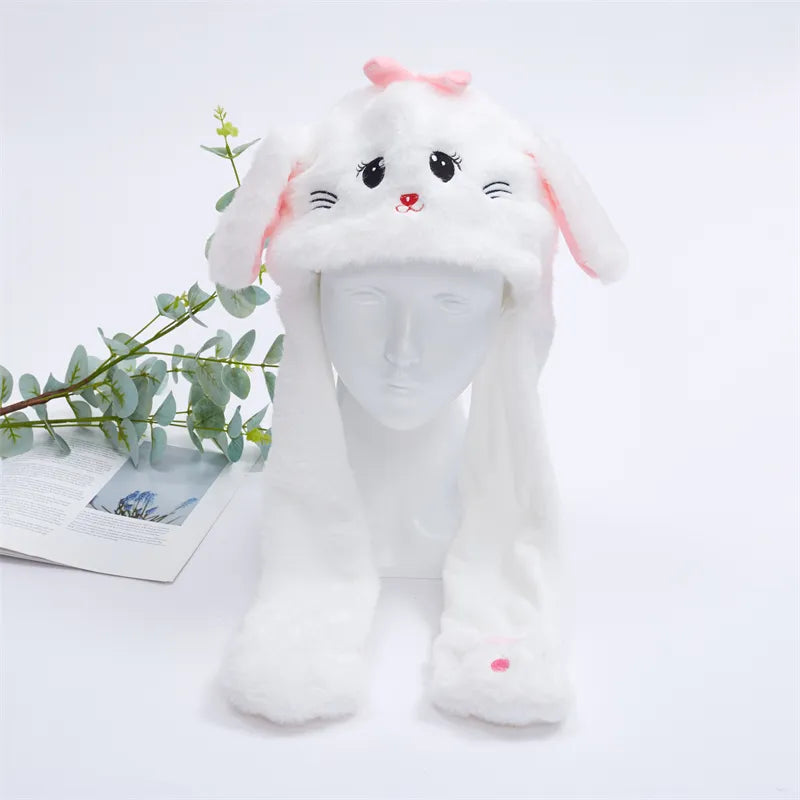 Plush Bunny Ear Hat with Moving Ears – Interactive Winter Hat