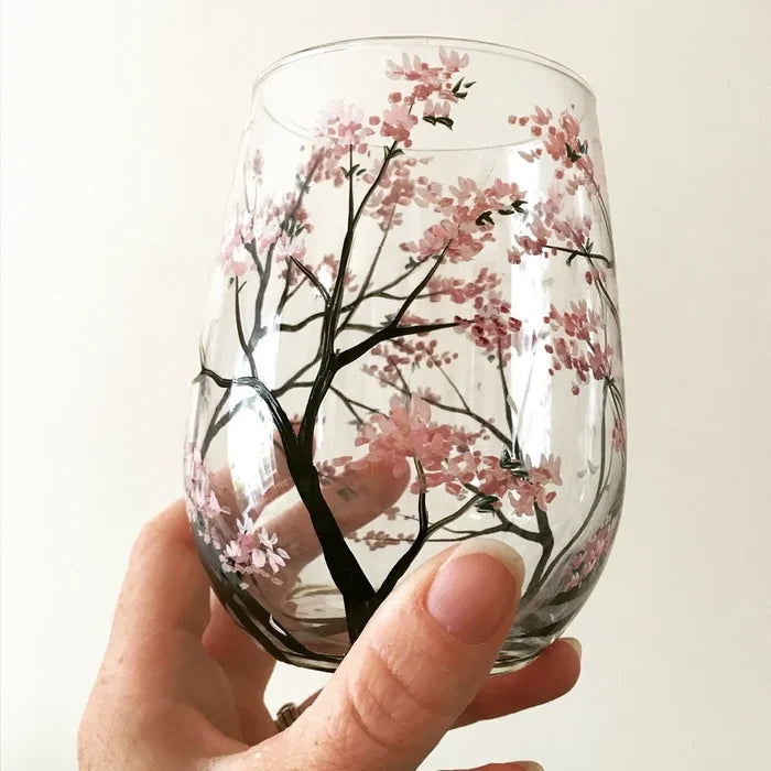 Hand Painted Four Seasons Tree Wine Glass