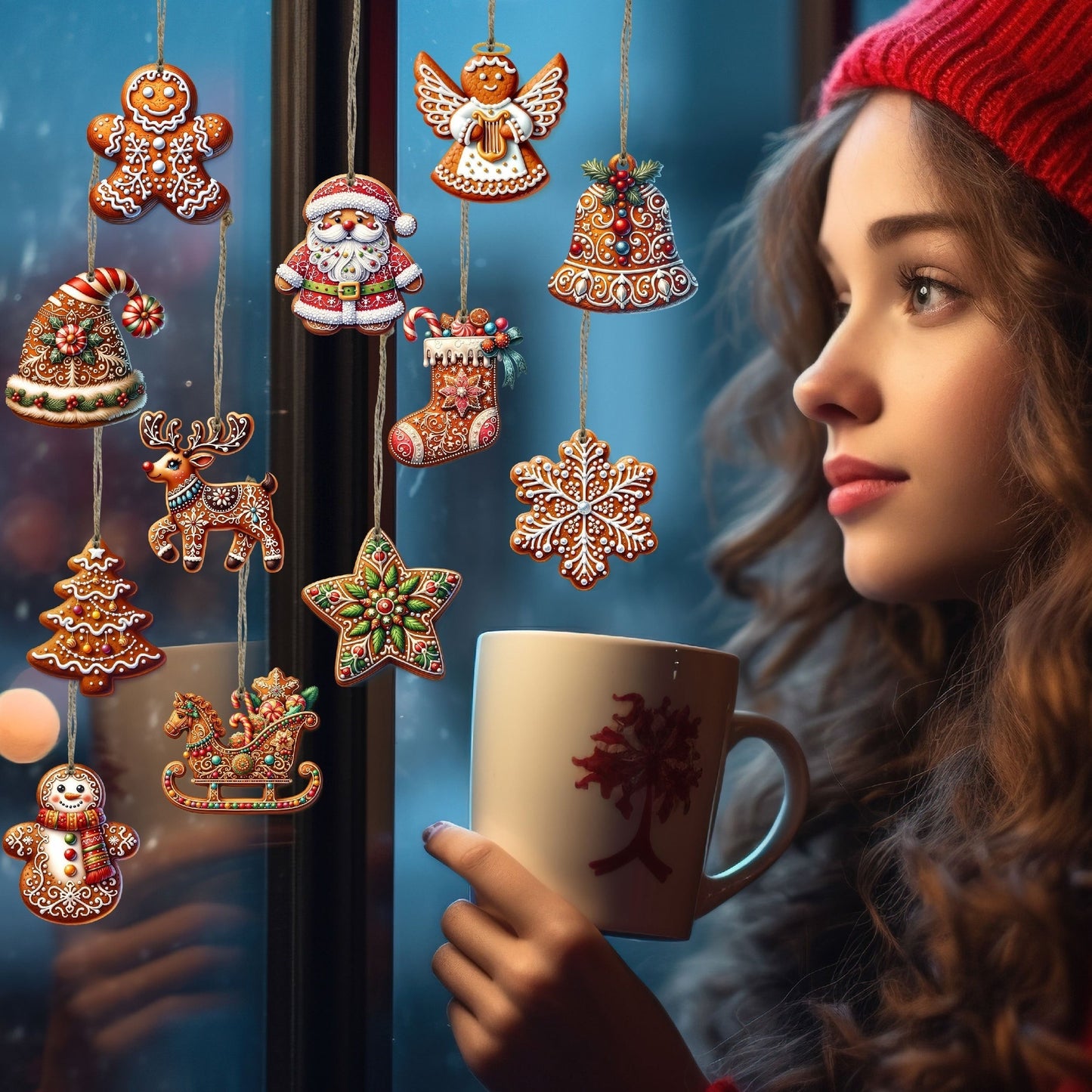 Handcrafted Wooden Christmas Ornament Set (12 Pieces)