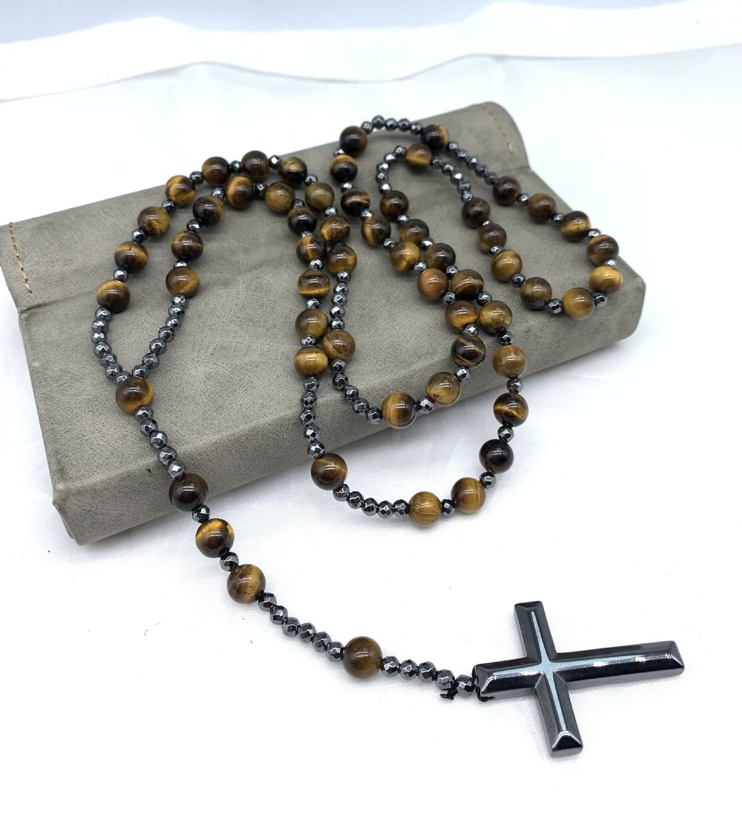 Orion – Men’s Tiger Eye & Lapis Lazuli Cross Rosary Necklace