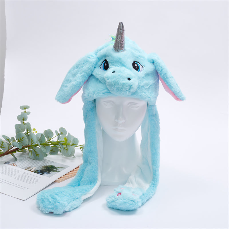 Plush Bunny Ear Hat with Moving Ears – Interactive Winter Hat