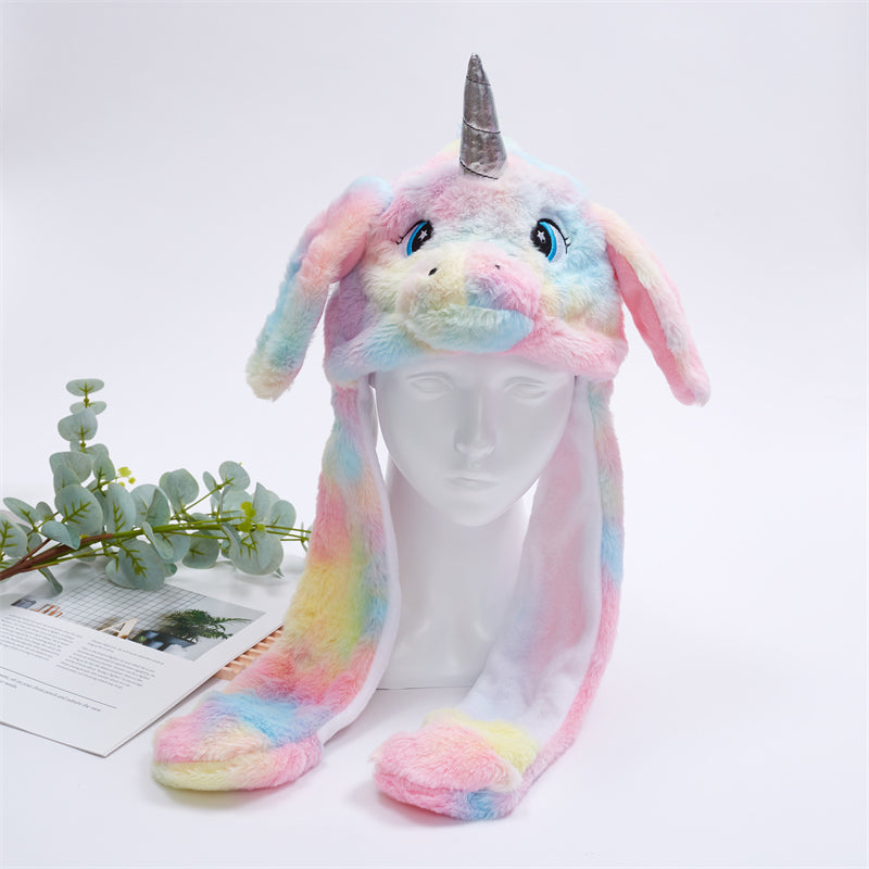 Plush Bunny Ear Hat with Moving Ears – Interactive Winter Hat