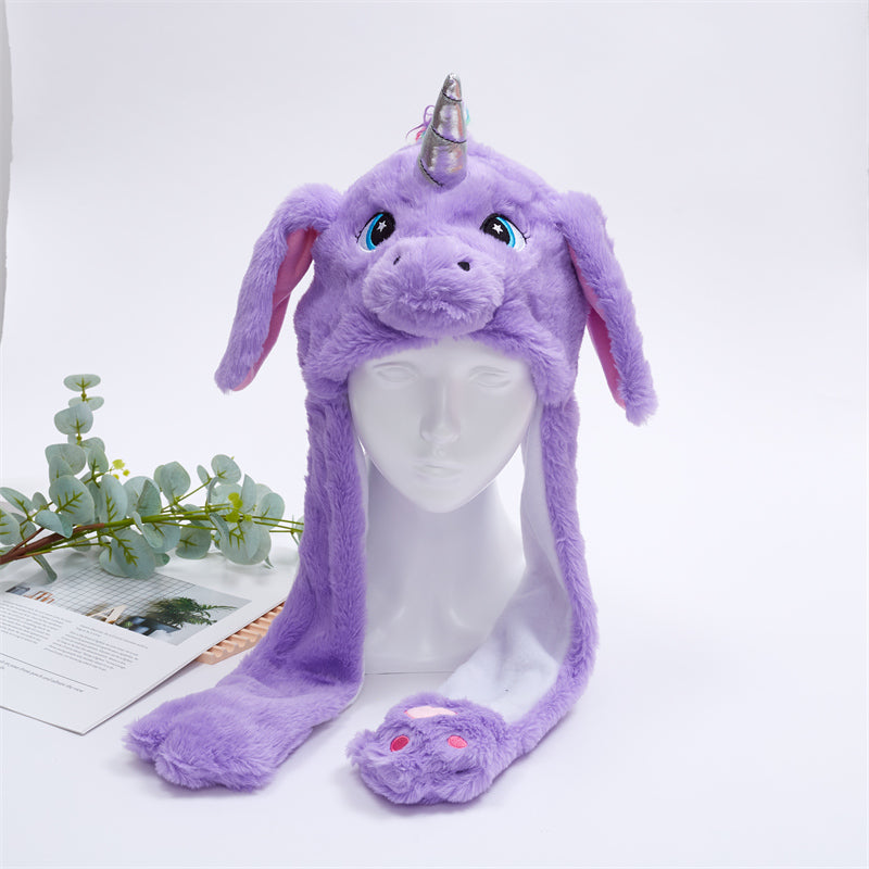 Plush Bunny Ear Hat with Moving Ears – Interactive Winter Hat