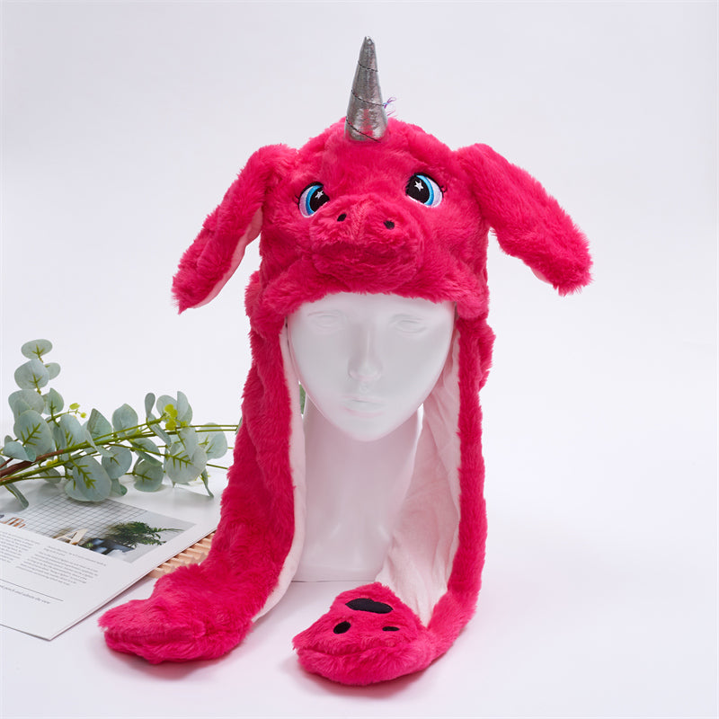 Plush Bunny Ear Hat with Moving Ears – Interactive Winter Hat
