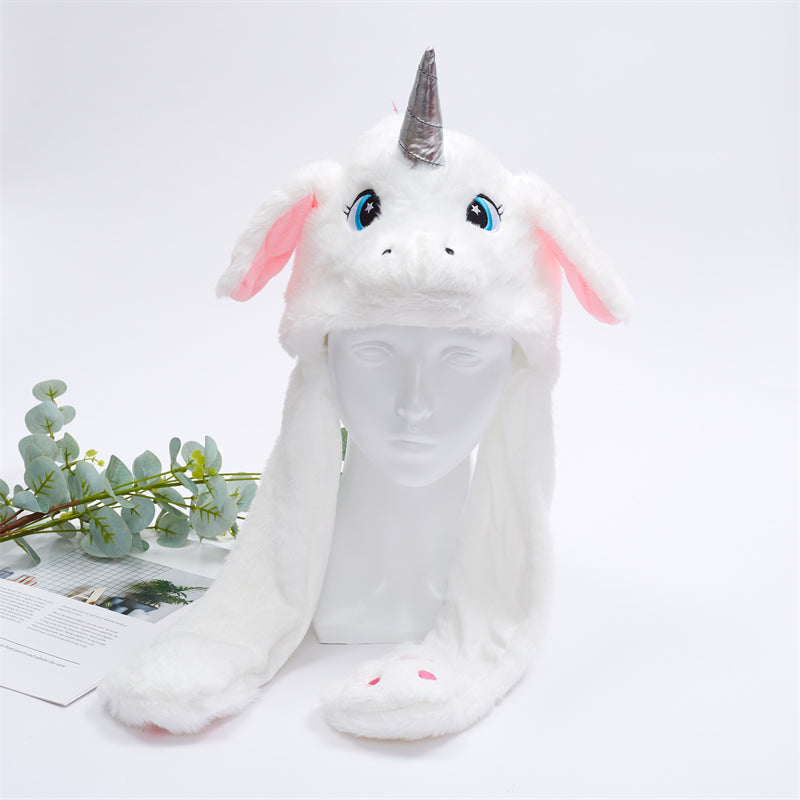 Plush Bunny Ear Hat with Moving Ears – Interactive Winter Hat