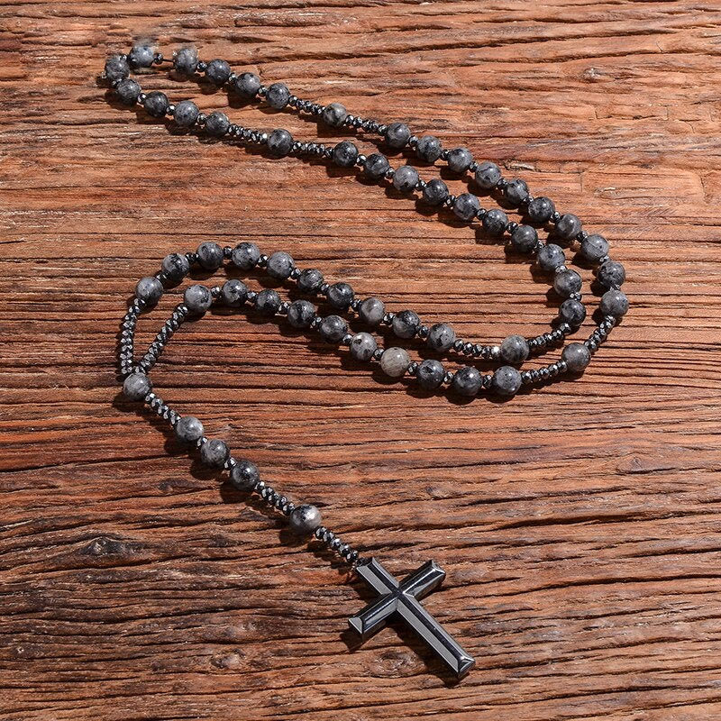 Orion – Men’s Tiger Eye & Lapis Lazuli Cross Rosary Necklace