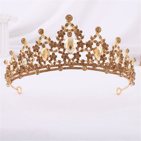 Vintage Crystal Tiara Crown – Gold Tone Elegant Hair Accessory