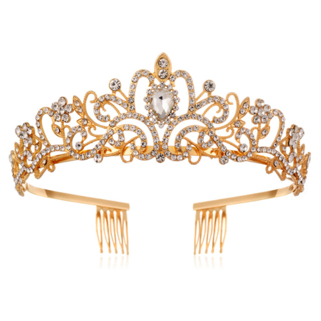 Vintage Crystal Tiara Crown – Gold Tone Elegant Hair Accessory