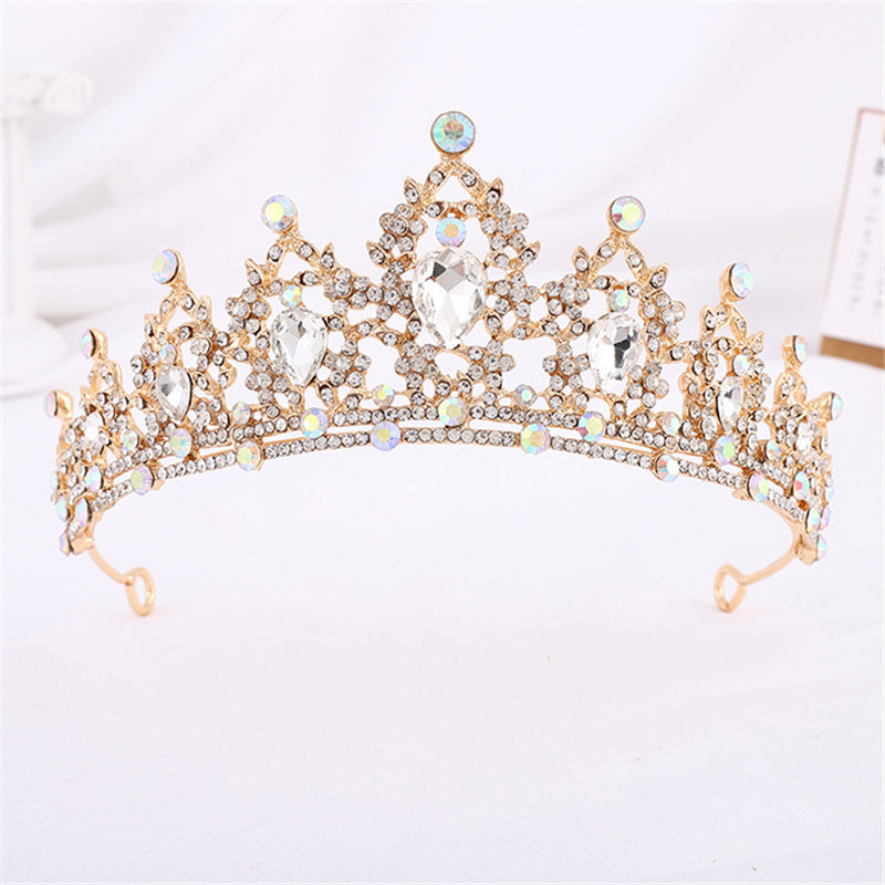 Vintage Crystal Tiara Crown – Gold Tone Elegant Hair Accessory