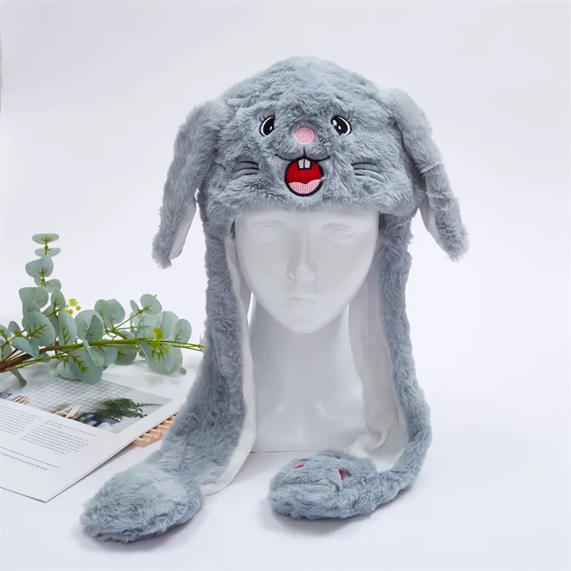 Plush Bunny Ear Hat with Moving Ears – Interactive Winter Hat
