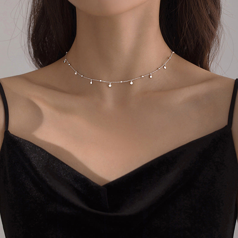 Silver Drop Necklace – 925 Sterling Silver Beaded Choker