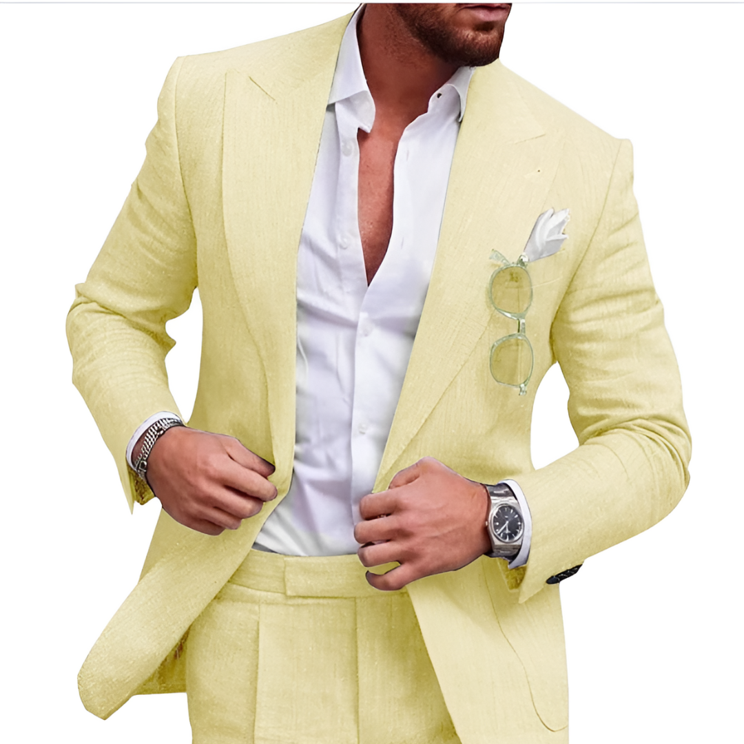 Caden Linen Two-Piece Wedding Suit for Men | Lightweight & Elegant