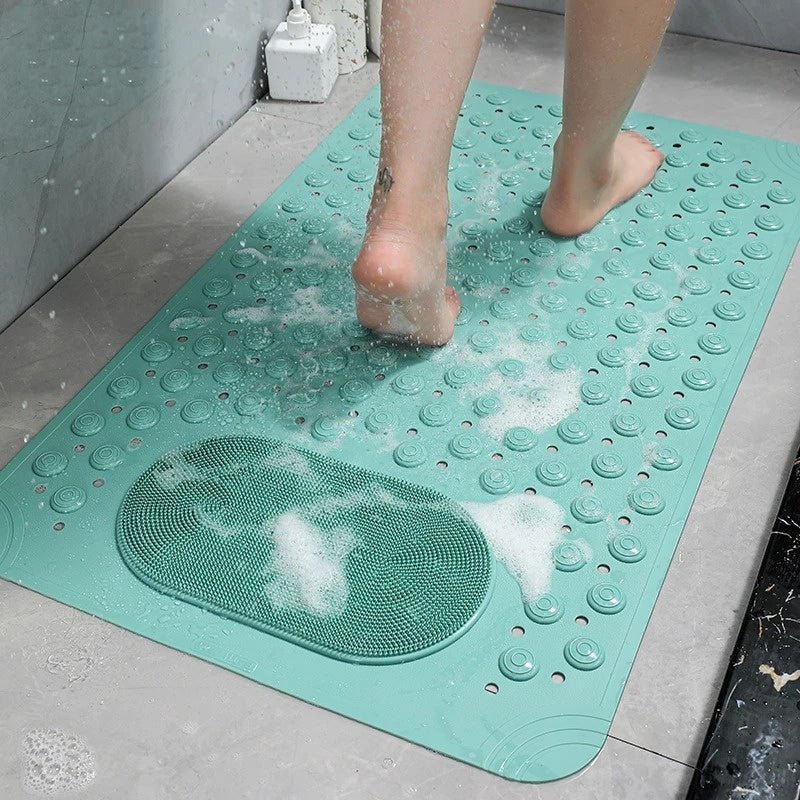 Non-Slip Shower Mat with Integrated Foot Cleaner & Massage Surface
