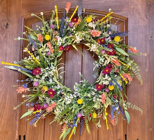 Handcrafted Wildflower & Eucalyptus Grapevine Door Wreath