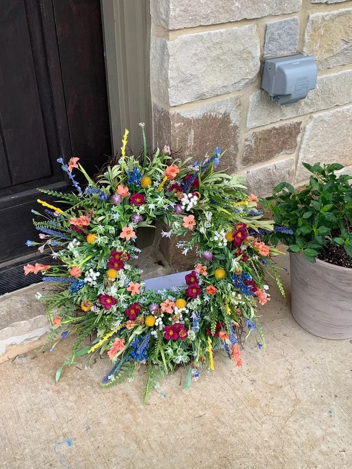 Handcrafted Wildflower & Eucalyptus Grapevine Door Wreath