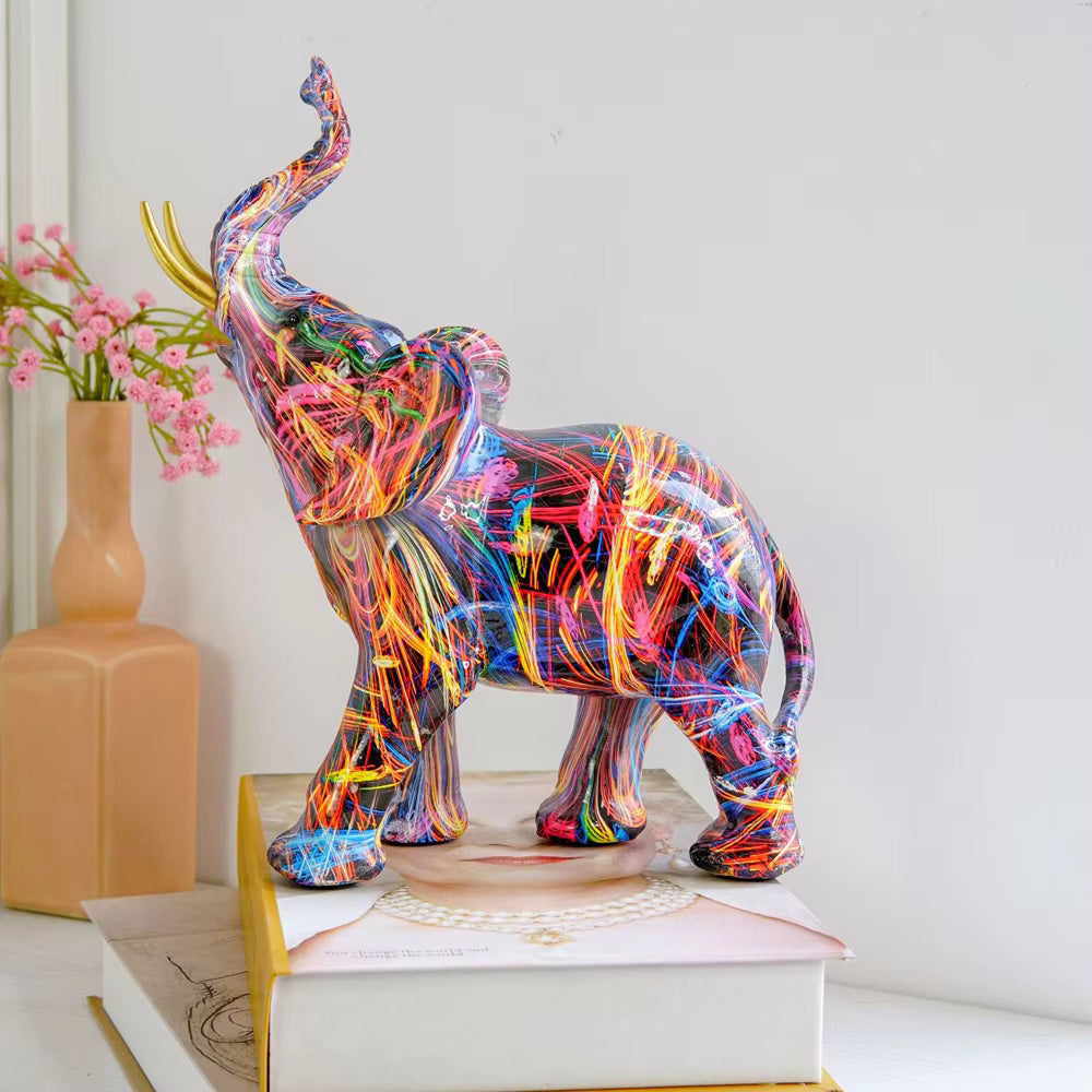 ElevaArt – Moderne Graffiti Olifant Sculptuur – Kleurrijk Resin Beeldje