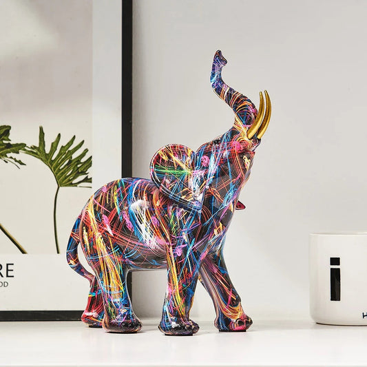 ElevaArt – Moderne Graffiti Olifant Sculptuur – Kleurrijk Resin Beeldje