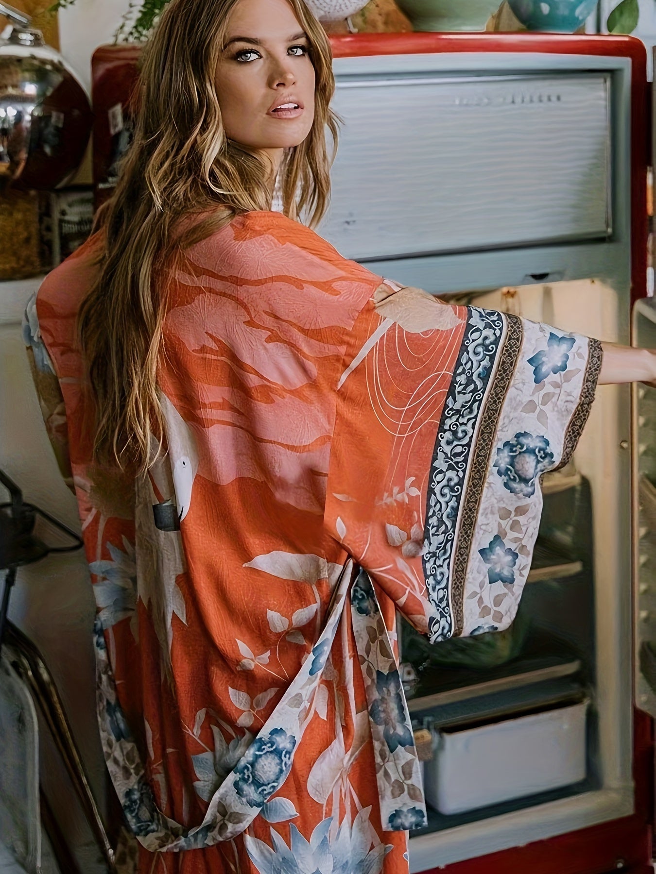 Isabella™ Red Floral Beach Kimono