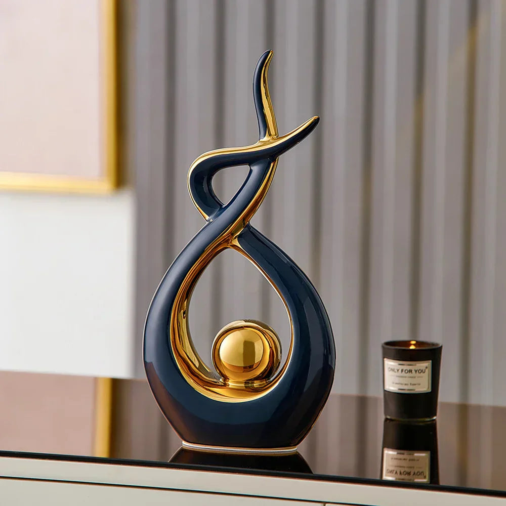 LuxeForm – Abstract Ceramic Sculpture with Gold Accents for Timeless Elegance